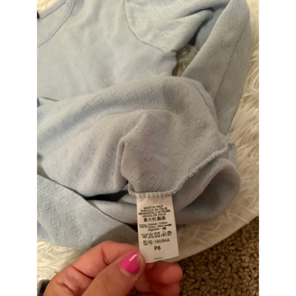 Brandy Melville Baby Blue P6 100% Cotton Heart Embroidered Sweater Top - Picture 6 of 6